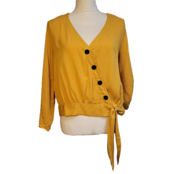 a.n.a Tops - Ana Women's Top Small King Sleeve Yellow Mustard Boxy Buttons